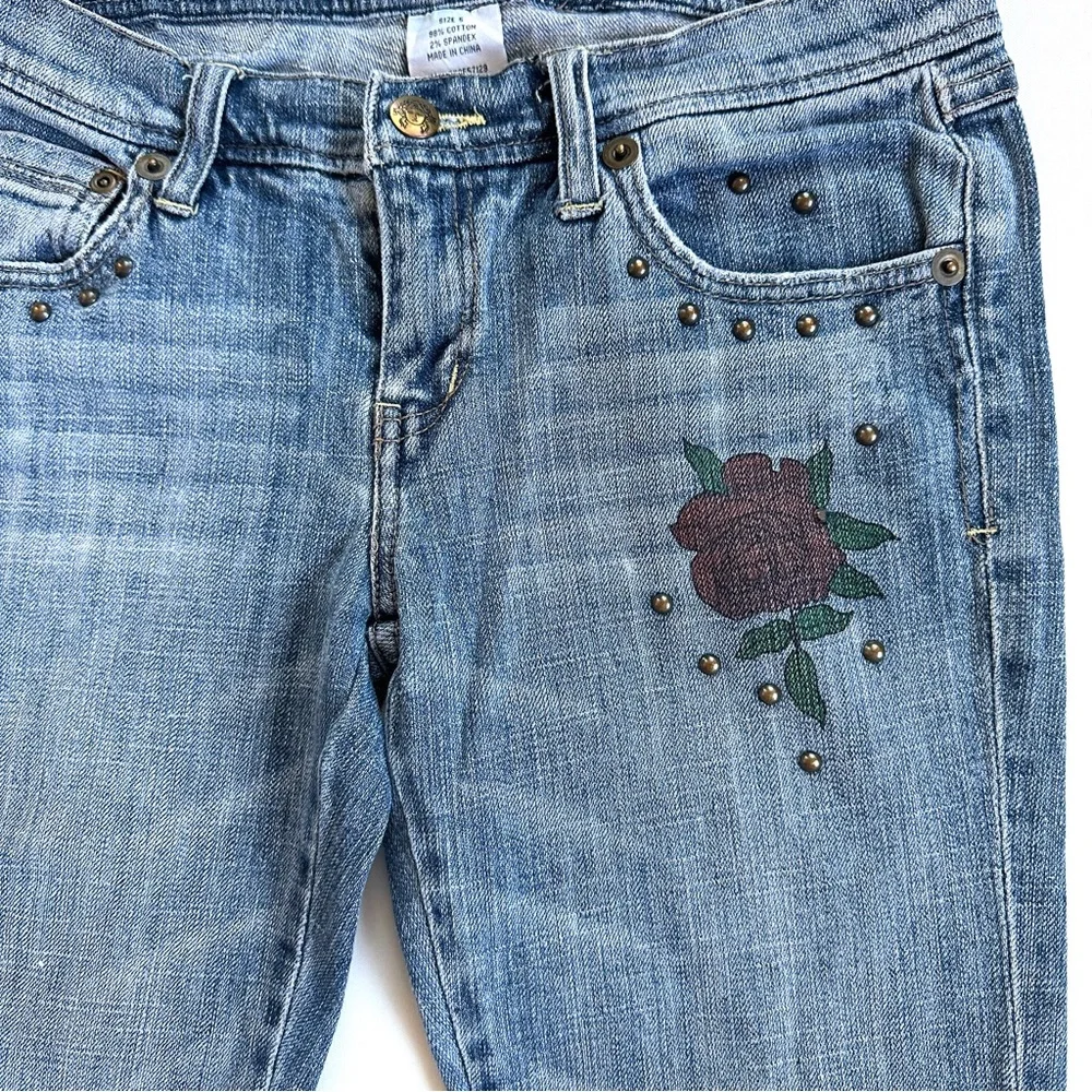 Z CAVARICCI VTG PAINTED LADY ROSE STUDDED SLOUCHY STRAIGHT LEG ANKLE JEAN Sz5
